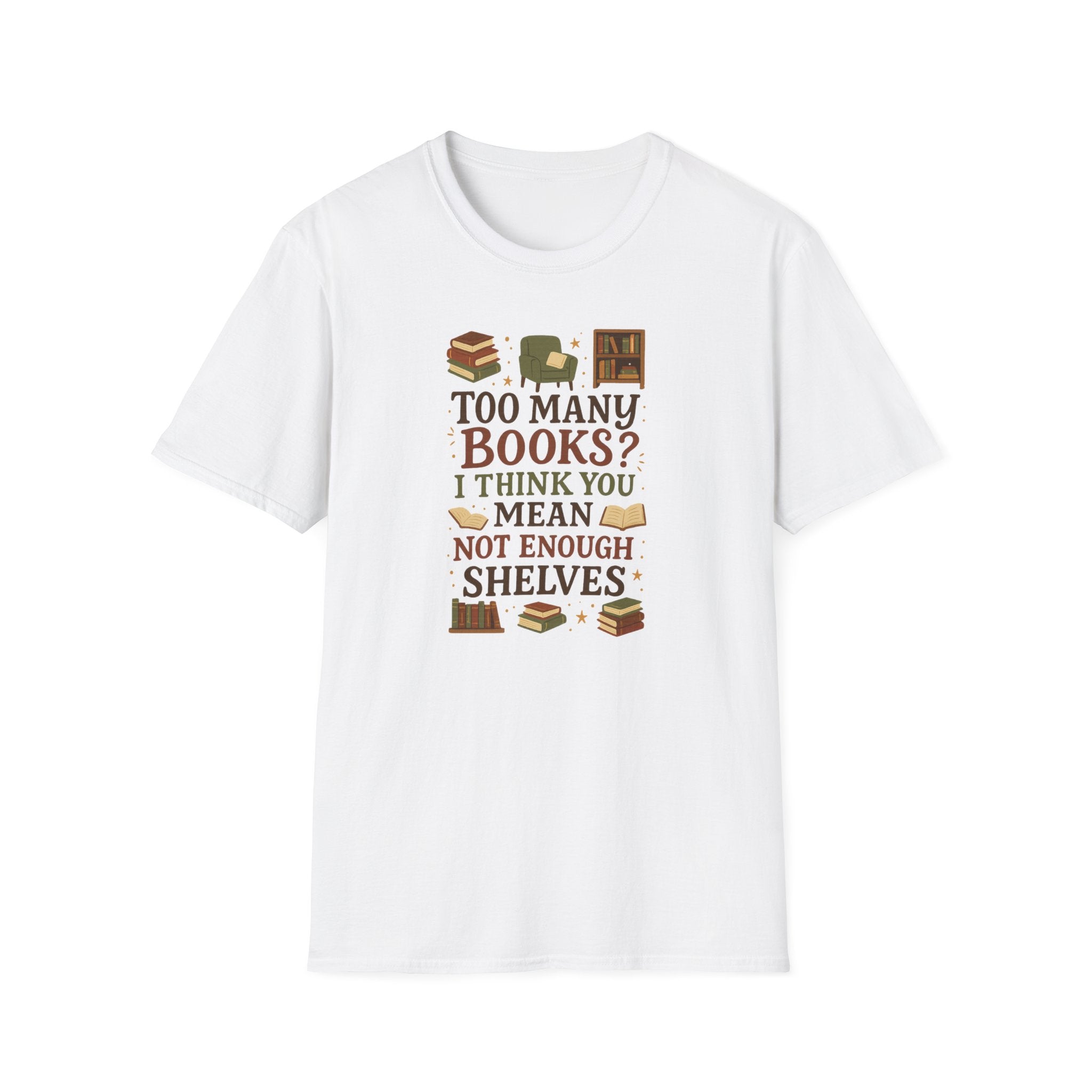 Funny Book Lover Christmas T-Shirt - Too Many Books Not Enough Shelves Tee - Secret Santa Gift for Readers, Librarians & Teachers Top