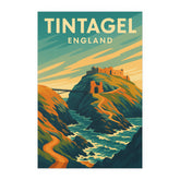 Tintagel England Vintage Travel Poster | King Arthur Castle Retro Print | Cornwall Coastal Wall Art