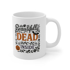 Beautifully Dead Inside Halloween Mug - Gothic Funny Coffee Cup with Skulls, Bats & Pumpkins | Spooky Cute Halloween Gift Emo Anxiety Ugly