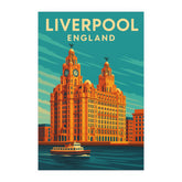 Liverpool England Vintage Travel Poster | Retro Royal Liver Building & Ferry Print | Maritime City Art