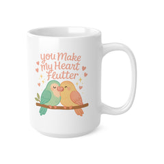 Cute Lovebirds Mug - You Make My Heart Flutter Romantic Coffee Cup | Valentines Day Gift, Anniversary Present, Christmas Secret Santa Mug