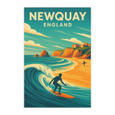 Newquay England Vintage Travel Poster Print | Retro Surf Wall Art | Cornwall Coastal Decor