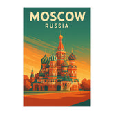 Moscow Russia Vintage Travel Poster | Retro St. Basils Cathedral & Red Square Wall Art | Russian Landmark Decor | Mid-Century Style