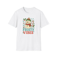 Frosty Vibes Christmas T-Shirt - Cute Snowman Xmas Tee - Funny Holiday Shirt Gift for Secret Santa, Festive Winter Graphic Tee For Him Her