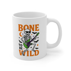 Bone to Be Wild Halloween Mug - Funny Skeleton Coffee Cup with Guitar, Spooky Gift for Halloween Lovers, Rock Music Novelty Mug