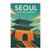 Seoul South Korea Vintage Travel Poster | Retro Gyeongbokgung Palace & N Seoul Tower Wall Art | Korean City Decor | Mid-Century Style