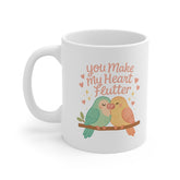 Cute Lovebirds Mug - You Make My Heart Flutter Romantic Coffee Cup | Valentines Day Gift, Anniversary Present, Christmas Secret Santa Mug