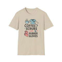 Funny Nurse Christmas T-Shirt - "Coffee, Scrubs and Rubber Gloves" Tee - Secret Santa Gift for Nurses, Xmas Medical Shirt, NHS Worker Ideas