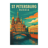 St Petersburg Russia Vintage Travel Poster | Retro Church of the Savior on Spilled Blood Wall Art | Russian City Decor | Retro Style