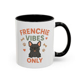 Funny Grey French Bulldog Mug - Frenchie Vibes Only Dog Lover Gift - Cute Frenchie Coffee Cup for Secret Santa, Xmas Gift for Dog Owners