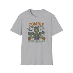 Zombie Apocalypse Training Club T-Shirt - Funny Halloween Gym Shirt - Spooky Fitness Tee for Halloween Lovers, Workout & Gift Idea