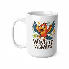 Funny Parrot Mug - "Wing It Always" Cartoon Coffee Cup | Secret Santa Gift, Christmas Present, Colourful Bird Mug for Him or Her