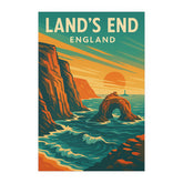 Land's End England Vintage Travel Poster | Cornwall Coast Retro Print | Rugged Cliff Seascape Art