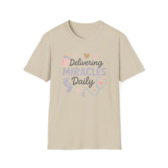 Funny Midwife Christmas T-Shirt - "Delivering Miracles Daily" Tee, Secret Santa Gift, Midwife Xmas Present, Nurse & Healthcare Shirt NHS
