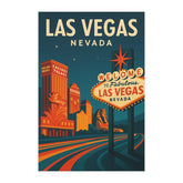 Las Vegas Nevada Vintage Travel Poster | Retro Casino Strip & Welcome Sign Wall Art | City of Lights Decor | Mid-Century Style Print