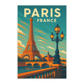 Paris France Vintage Travel Poster | Retro Eiffel Tower & Seine River Wall Art | French City Print