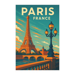 Paris France Vintage Travel Poster | Retro Eiffel Tower & Seine River Wall Art | French City Print