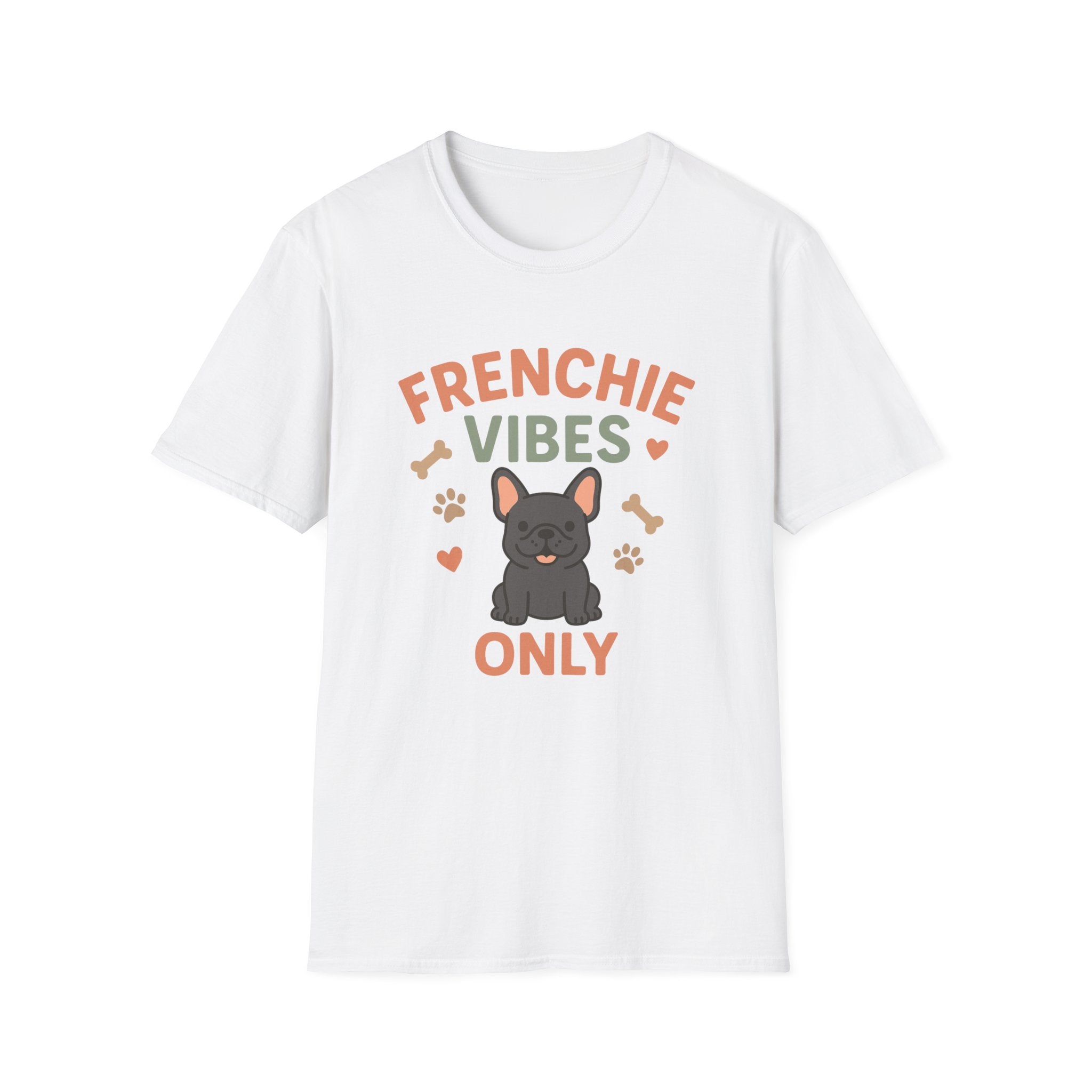 Funny Grey French Bulldog T-Shirt - "Frenchie Vibes Only" Chirstmas Dog Lover Tee - Secret Santa Gift for Frenchie Owners