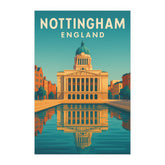 Nottingham England Vintage Travel Poster | Retro Council House & Old Market Square Art Print | UK City Wall Decor