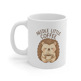 Cute Hedgehog Coffee Mug - "Needle Little Coffee" Funny Christmas Mug, Secret Santa Gift, Animal Lover Mug, Cute Coffee Cup for Him or Her
