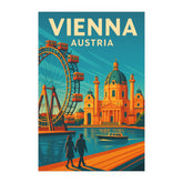 Vienna Austria Vintage Travel Poster | Retro Riesenrad Ferris Wheel & Historic Architecture Wall Art | European City Decor