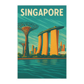 Singapore Vintage Travel Poster | Retro Marina Bay Sands & Supertree Grove Wall Art Print | City Skyline Decor | Mid-Century Style