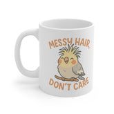 Cute Cockatiel Christmas Mug - "Messy Hair Dont Care" Funny Bird Mug - Secret Santa Gift, Stocking Filler, Christmas Present for Bird Lovers