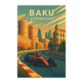 Baku Azerbaijan F1 Poster - Vintage Style Formula 1 Art Print | Retro Racing Wall Decor, Baku City Circuit Motorsport Gift