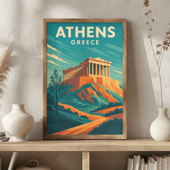 Athens Greece Vintage Travel Poster | Retro Parthenon & Acropolis Wall Art | Ancient Greece Print