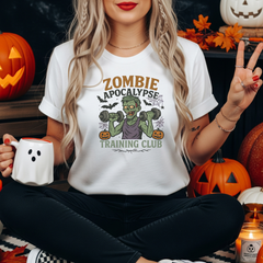 Zombie Apocalypse Training Club T-Shirt - Funny Halloween Gym Shirt - Spooky Fitness Tee for Halloween Lovers, Workout & Gift Idea