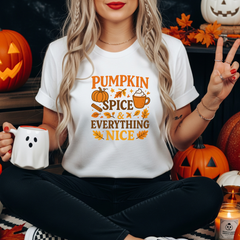 Pumpkin Spice T-Shirt Funny Fall Halloween Shirt for Women Men, Cosy Autumn Pumpkin Spice & Everything Nice Tee Gift, Fall Shirt Latte Lover