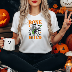 Bone to Be Wild Halloween T-Shirt - Funny Skeleton Guitar Tee, Spooky Rock Music Shirt, Halloween Gift for Him or Her, Guitar Autumn