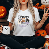 Spooky But Sleepy Halloween T-Shirt - Cute Funny Ghost Pumpkin Bat Tee - Cozy Pastel Halloween Shirt Gift for Her & Him Lazy Person Ideas