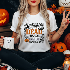 Beautifully Dead Inside Halloween T-Shirt - Funny Gothic Spooky Tee with Skulls, Bats & Pumpkins | Halloween Gift Shirt, Emo Anxiety Ideas