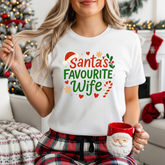 Santa's Favourite Wife Christmas T-Shirt - Funny Xmas Top for Women - Secret Santa Gift, Festive Holiday Tee for Wife, Cute Couples Shirt