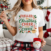 Funny Christmas Coffee T-Shirt - Fuelled by Christmas Cheer and Coffee Tee - Xmas Gift for Coffee Lovers, Secret Santa Shirt For Her Mum Mom