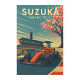 Suzuka Grand Prix Poster - Vintage Style Formula 1 Print with Cherry Blossom Tree | Retro F1 Racing Art, Japanese Motorsport Decor