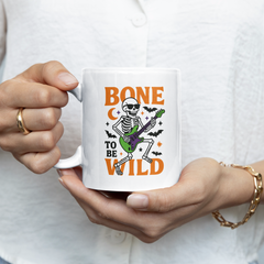 Bone to Be Wild Halloween Mug - Funny Skeleton Coffee Cup with Guitar, Spooky Gift for Halloween Lovers, Rock Music Novelty Mug