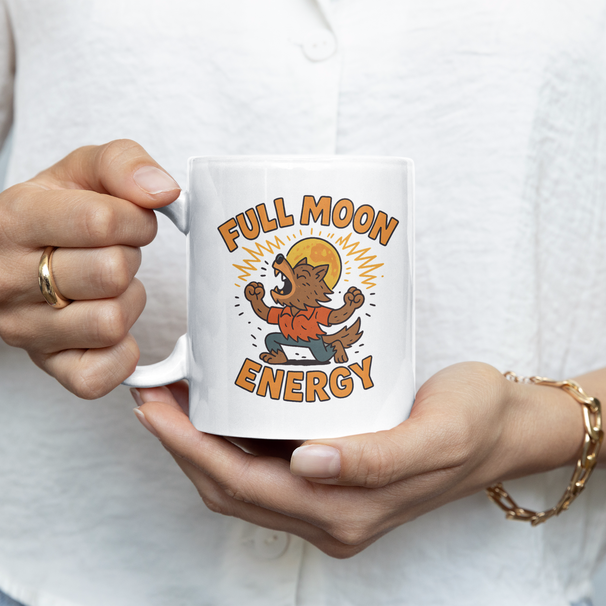 Funny Halloween Mug - "Full Moon Energy" Werewolf Coffee Cup - Spooky Halloween Gift for Him or Her, Quirky Werewolf Mug, Autumn Ideas