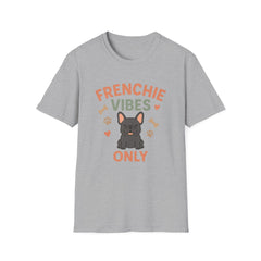 Funny Grey French Bulldog T-Shirt - "Frenchie Vibes Only" Chirstmas Dog Lover Tee - Secret Santa Gift for Frenchie Owners