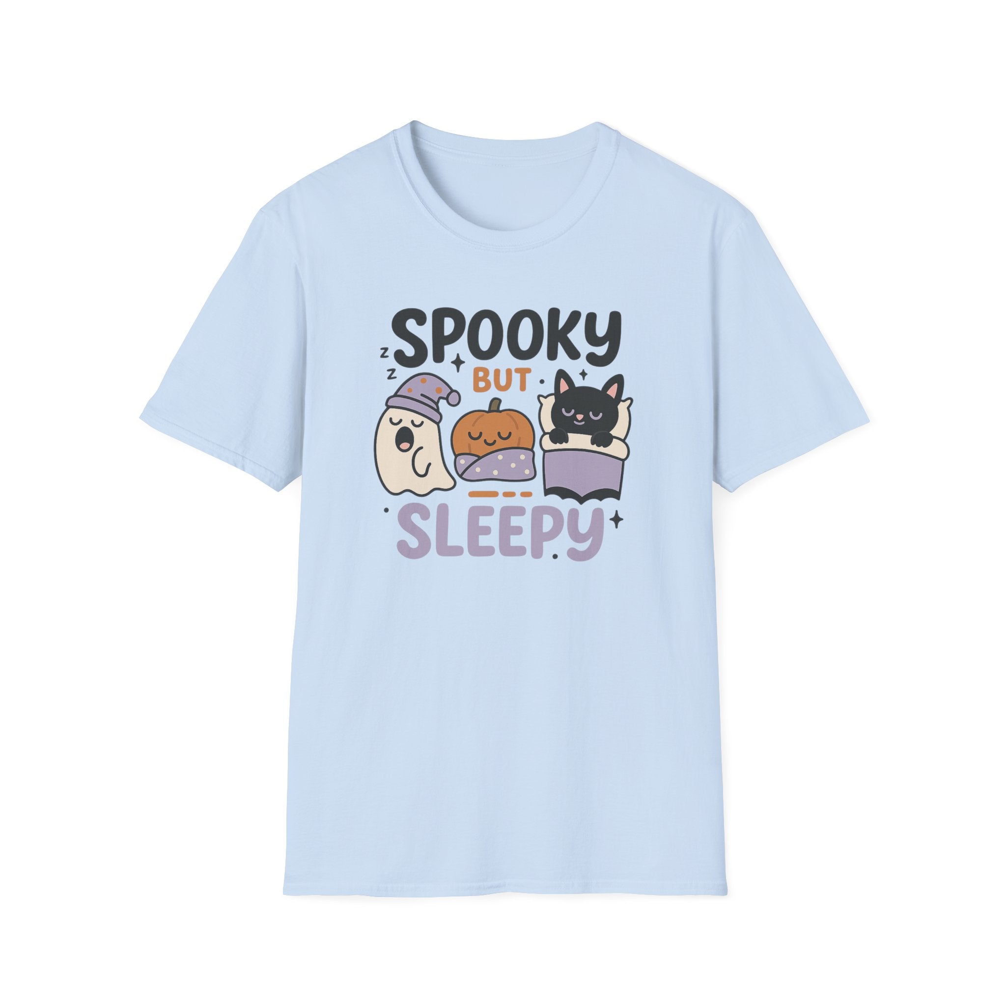 Spooky But Sleepy Halloween T-Shirt - Cute Funny Ghost Pumpkin Bat Tee - Cozy Pastel Halloween Shirt Gift for Her & Him Lazy Person Ideas