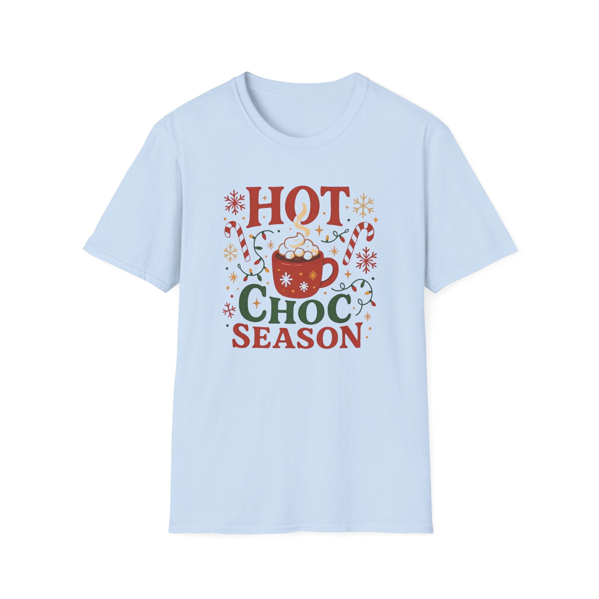 Funny Hot Choc Season Christmas T-Shirt - Festive Hot Chocolate Tee with Candy Canes & Lights | Xmas Gift, Secret Santa Present, Hot Cocoa