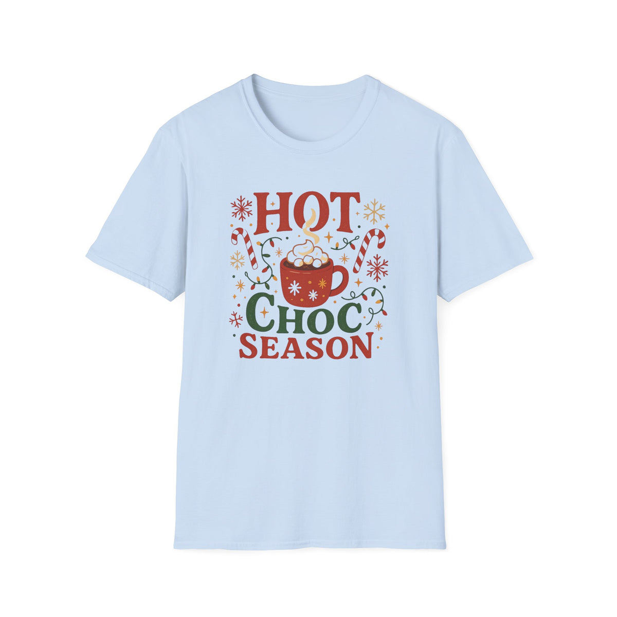 Funny Hot Choc Season Christmas T-Shirt - Festive Hot Chocolate Tee with Candy Canes & Lights | Xmas Gift, Secret Santa Present, Hot Cocoa