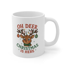 Funny Christmas Mug - "Oh Deer, Christmas Is Here" Reindeer Coffee Cup, Cute Secret Santa Gift for Coworker, Holiday Present Under 20