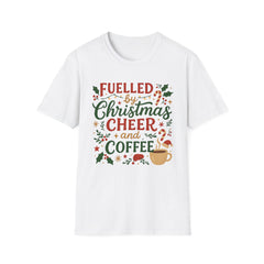 Funny Christmas Coffee T-Shirt - Fuelled by Christmas Cheer and Coffee Tee - Xmas Gift for Coffee Lovers, Secret Santa Shirt For Her Mum Mom