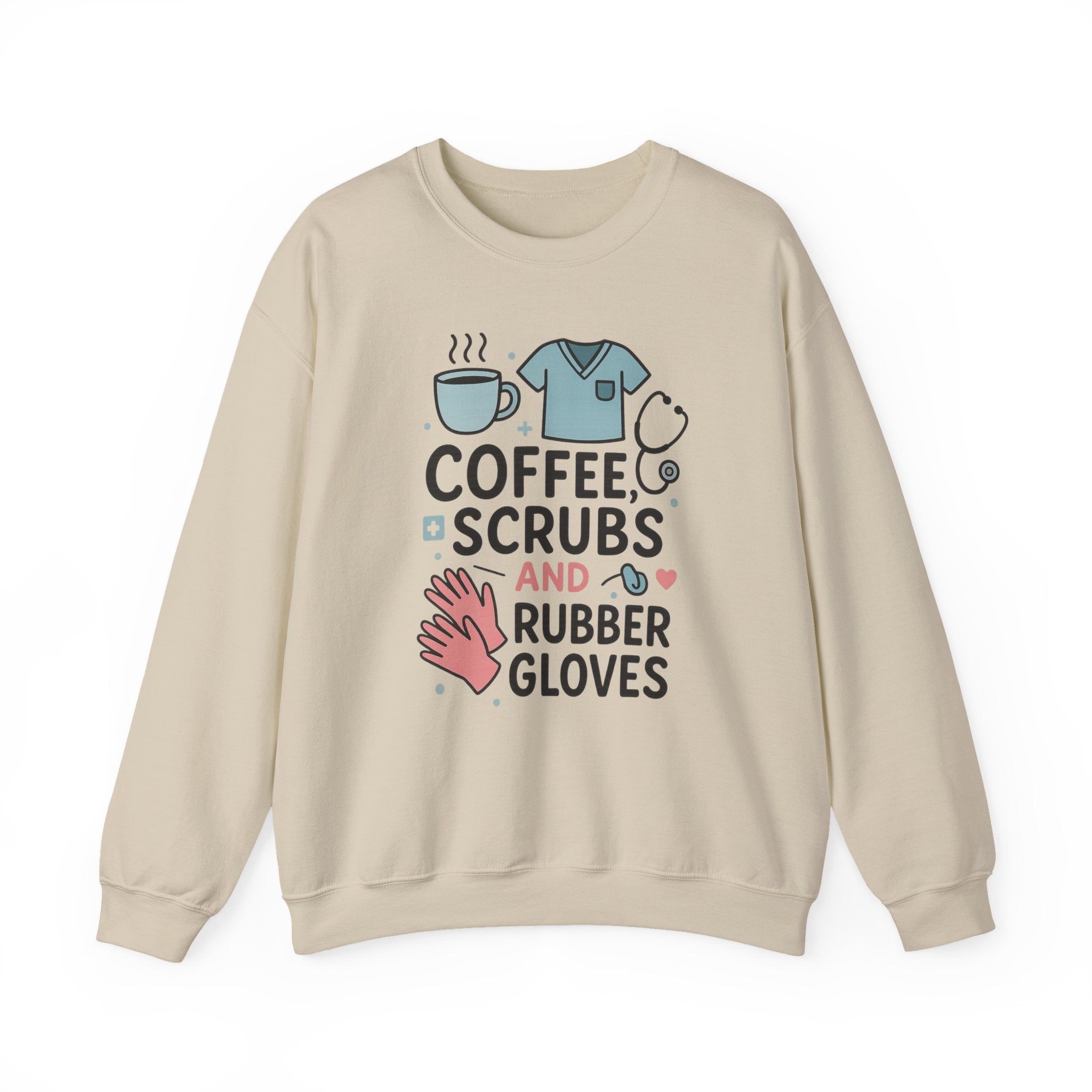 Funny Nurse Christmas Sweatshirt - "Coffee, Scrubs and Rubber Gloves" Jumper - Secret Santa Gift for Nurses, Healthcare Worker Xmas Sweater