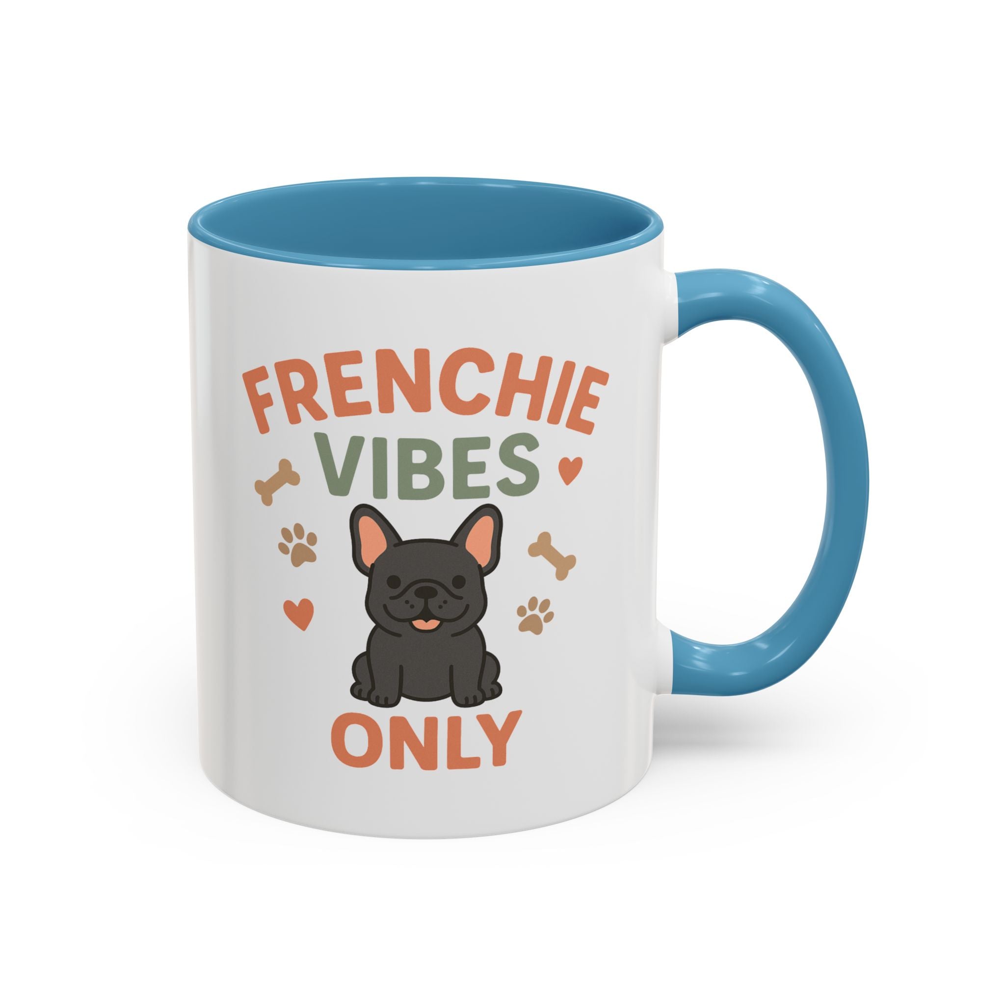 Funny Grey French Bulldog Mug - Frenchie Vibes Only Dog Lover Gift - Cute Frenchie Coffee Cup for Secret Santa, Xmas Gift for Dog Owners