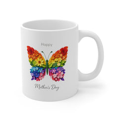 Rainbow Floral Butterfly Mother’s Day Mug – Happy Mother’s Day Coffee Cup Gift for Mum, Floral Paper Cut Style Mug