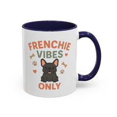 Funny Grey French Bulldog Mug - Frenchie Vibes Only Dog Lover Gift - Cute Frenchie Coffee Cup for Secret Santa, Xmas Gift for Dog Owners