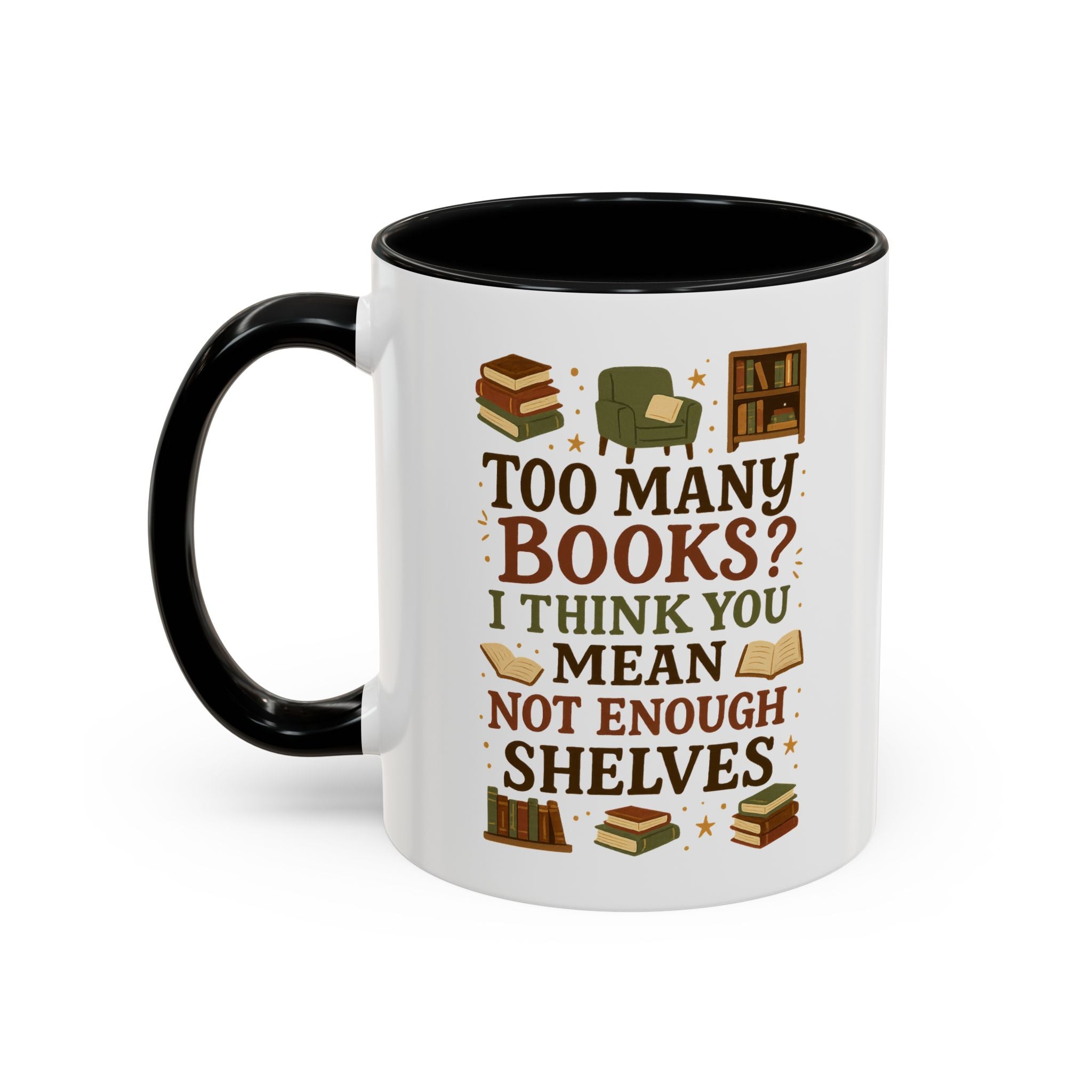 Funny Book Lover Christmas Mug - Too Many Books Not Enough Shelves Coffee Cup - Secret Santa Gift for Readers, Librarians & Teachers Tea